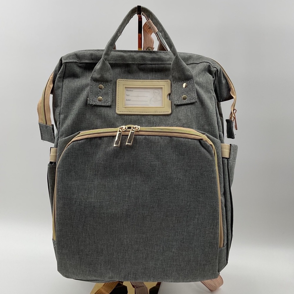 Diaper Bag Backpack with‎ USB Port Gold Hardware Stroller Straps Heathered